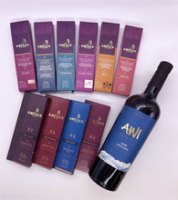 Load image into Gallery viewer, #2 Gift Basket: 6 Chocolate Bars + 4 Chocolate Tablets + Awi Gran Corte 2018 (90pts James Suckling)
